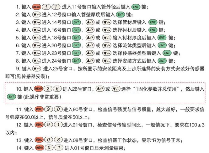 固定式超聲波流量計快速輸入管道參數(shù)步驟示意圖