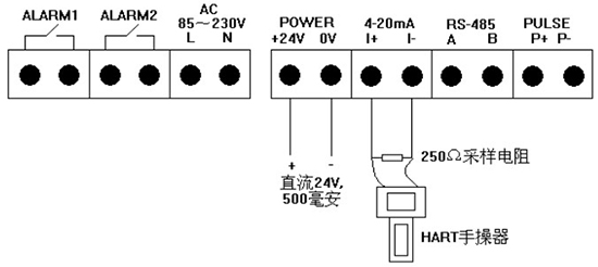 實驗室氣體質(zhì)量流量計四線制4-20mA接線圖